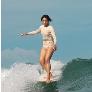 NWT Seea Swimwear Georgia High Waist Bikini Bottom. Pebble. Cream/Rust. Small